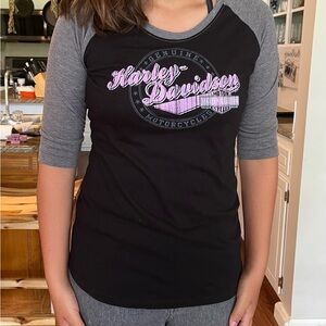 Harley Davidson women’s tee. Black: Grey and Pink. Size L. Raleigh, NC